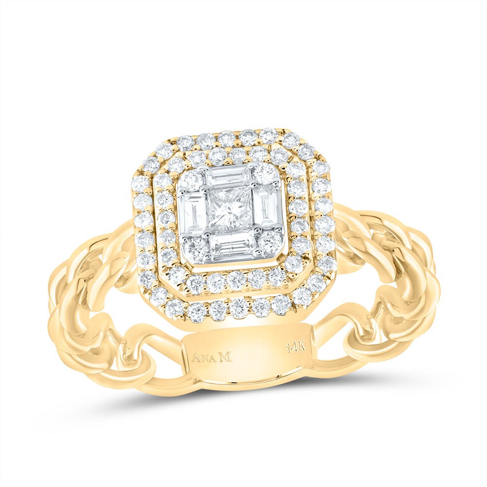 14K Yellow Gold Diamond Octagon Designer Ring 1/2 Cttw - Splendid Jewellery