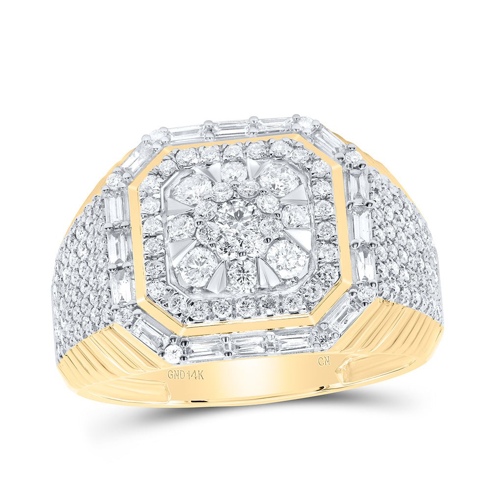 14K Yellow Gold Diamond Octagon Men's Ring 1 1/2 Cttw - Splendid Jewellery