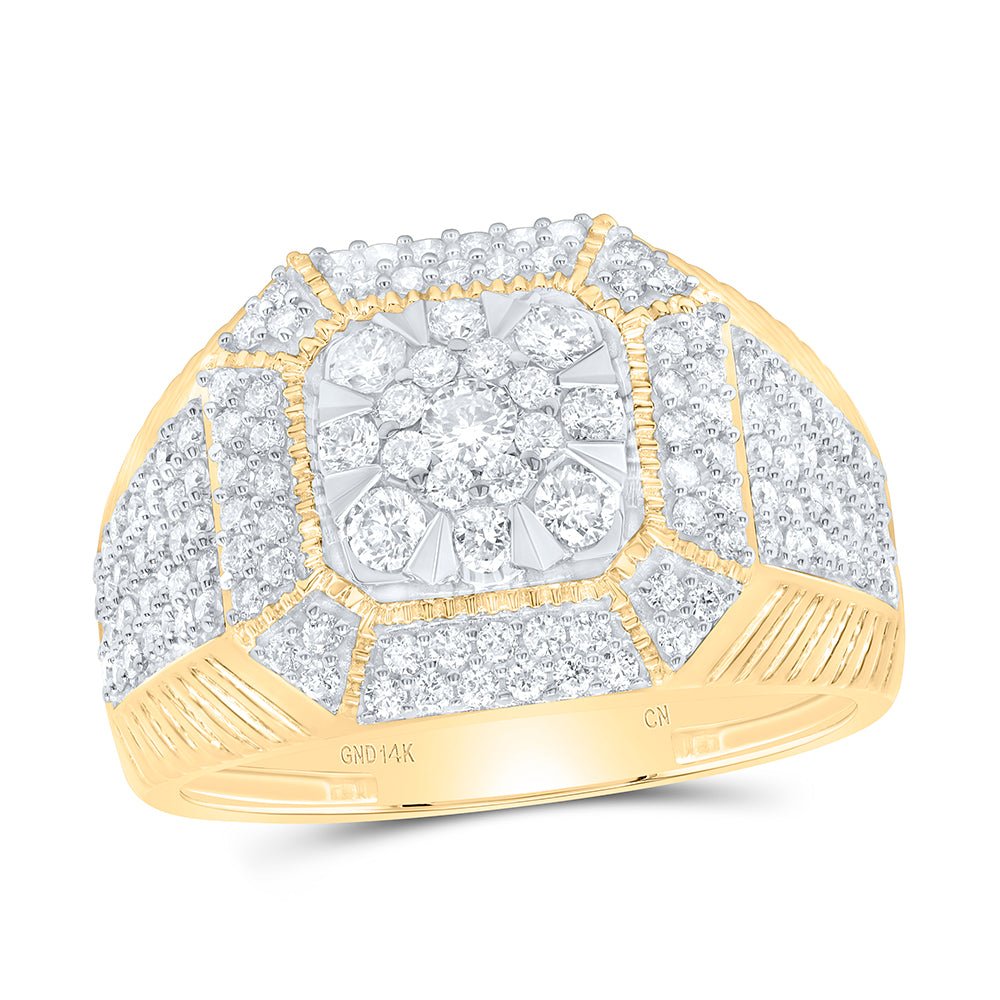 14K Yellow Gold Diamond Octagon Men's Ring 1 1/3 Cttw - Splendid Jewellery