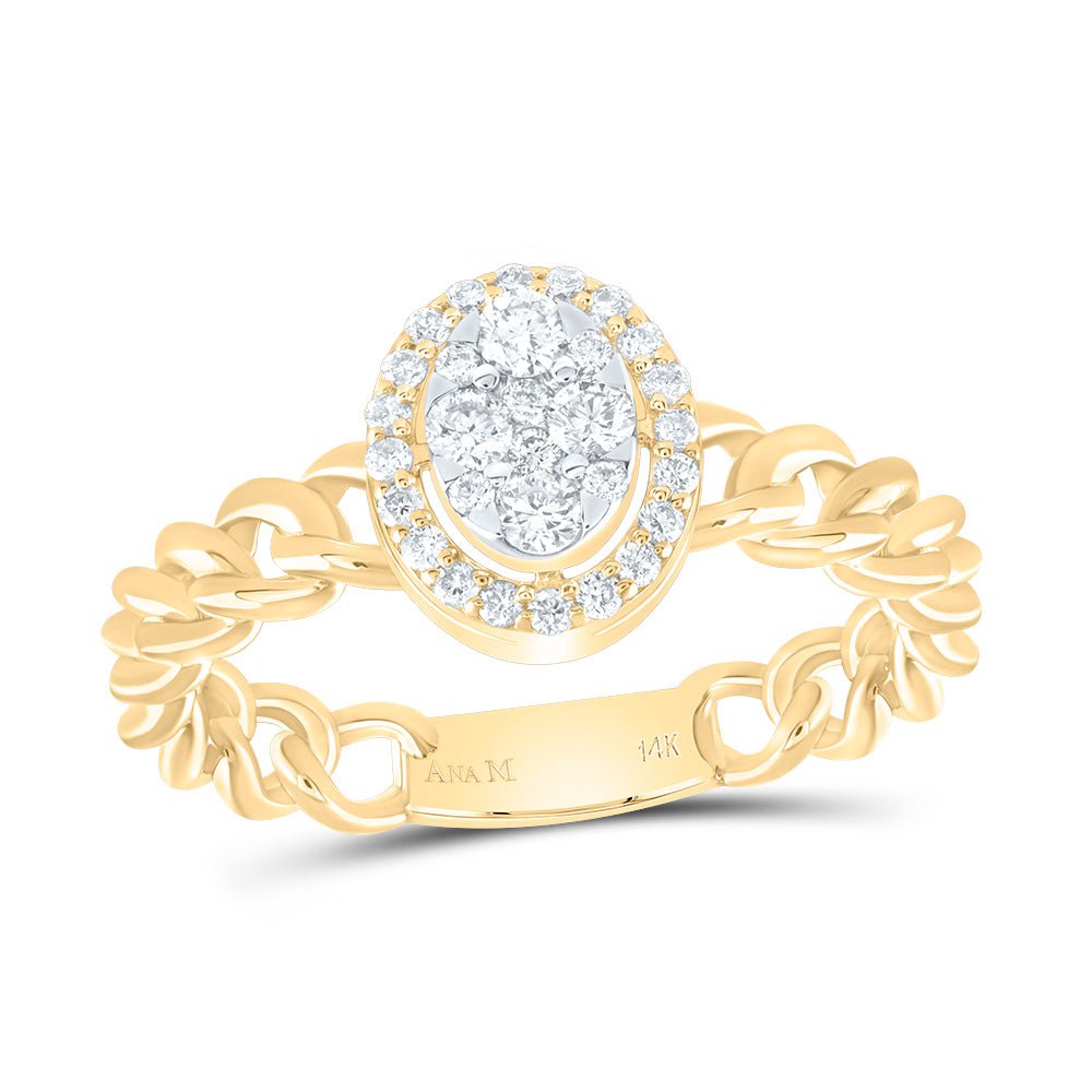 14K Yellow Gold Diamond Oval Designer Ring 1/3 Cttw - Splendid Jewellery