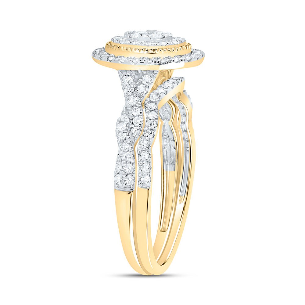 14K Yellow Gold Diamond Oval Double Halo Bridal Set 1/2 Cttw - Splendid Jewellery