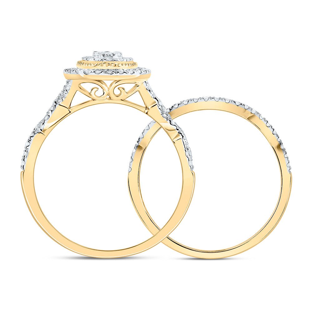 14K Yellow Gold Diamond Oval Double Halo Bridal Set 1/2 Cttw - Splendid Jewellery