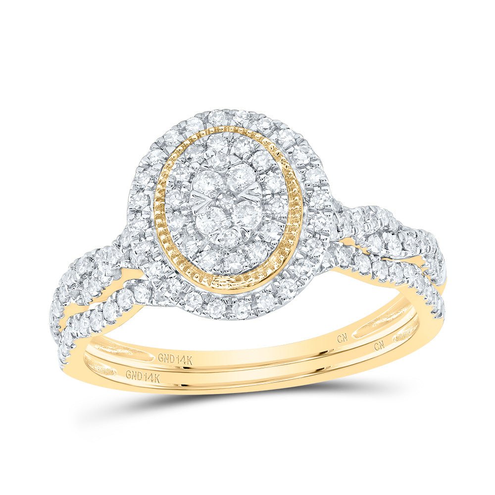 14K Yellow Gold Diamond Oval Double Halo Bridal Set 1/2 Cttw - Splendid Jewellery