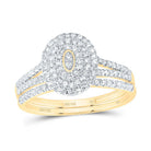 14K Yellow Gold Diamond Oval Double Halo Bridal Set 1/2 Cttw - Splendid Jewellery