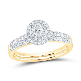 14K Yellow Gold Diamond Oval Double Halo Bridal Set 1/2 Cttw - Splendid Jewellery