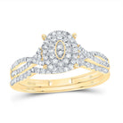 14K Yellow Gold Diamond Oval Double Halo Bridal Set 3/8 Cttw - Splendid Jewellery