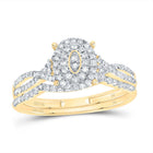 14K Yellow Gold Diamond Oval Double Halo Bridal Set 3/8 Cttw - Splendid Jewellery