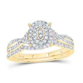 14K Yellow Gold Diamond Oval Double Halo Bridal Set 3/8 Cttw - Splendid Jewellery
