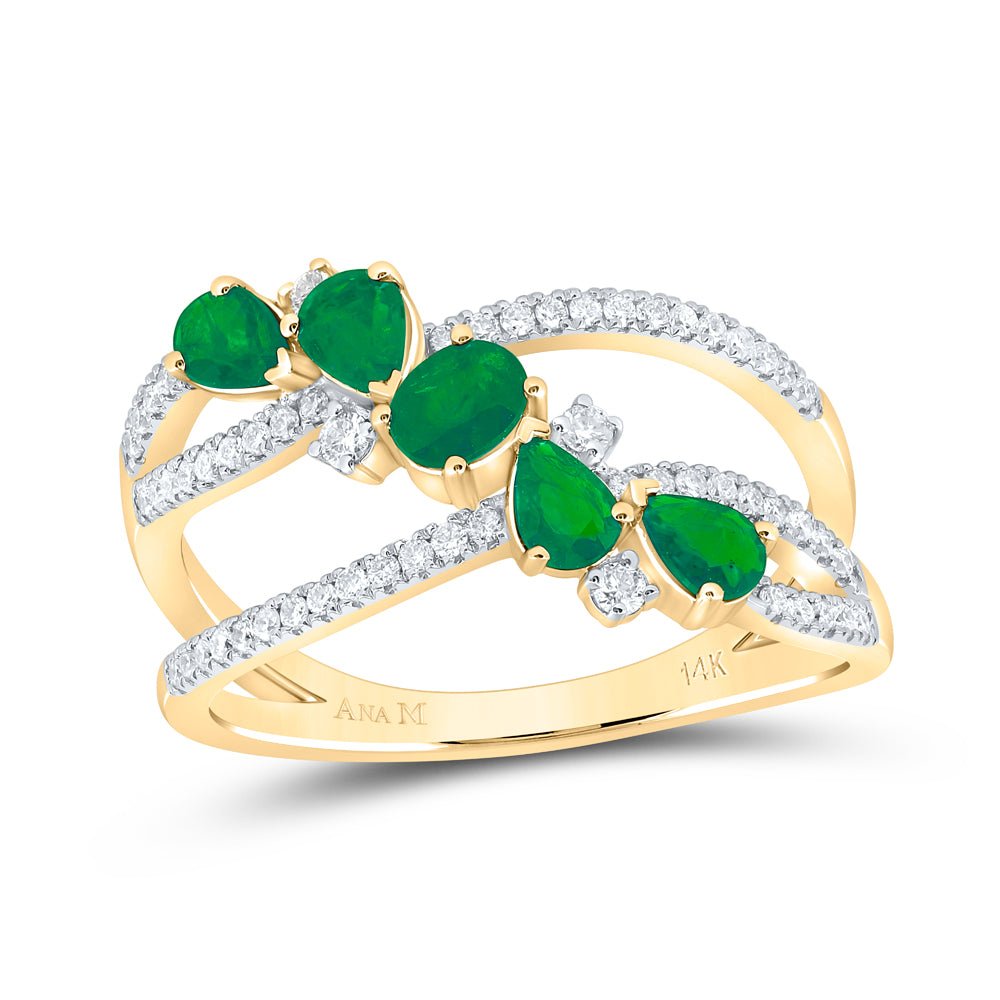 14K Yellow Gold Diamond Oval Emerald Gemstone Designer Ring 1/4 Cttw - Splendid Jewellery