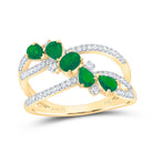 14K Yellow Gold Diamond Oval Emerald Gemstone Designer Ring 1/4 Cttw - Splendid Jewellery