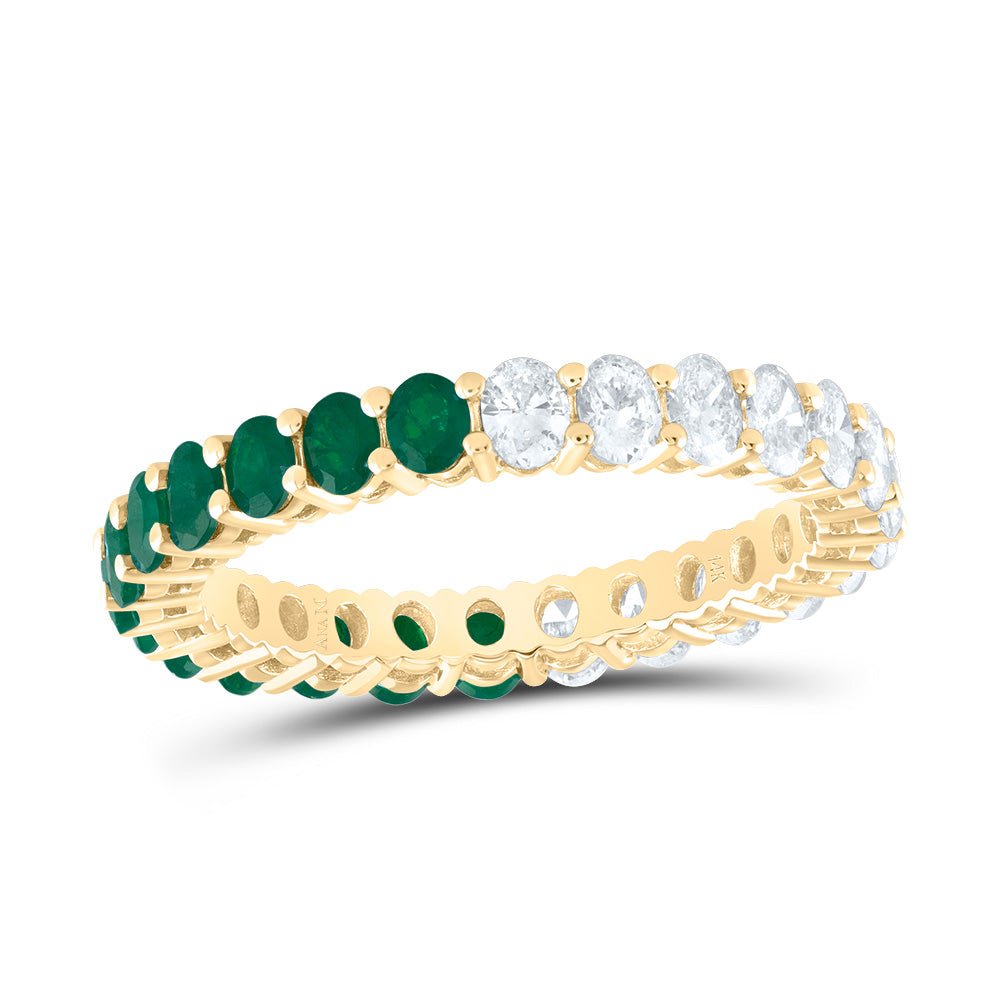 14K Yellow Gold Diamond Oval Emerald Gemstone Ring 1 Cttw - Splendid Jewellery