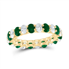 14K Yellow Gold Diamond Oval Emerald Gemstone Ring 1/2 Cttw - Splendid Jewellery