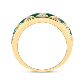 14K Yellow Gold Diamond Oval Emerald Gemstone Ring 1/3 Cttw - Splendid Jewellery