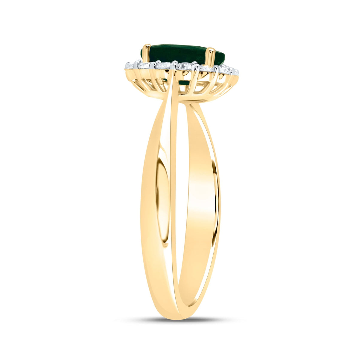 14K Yellow Gold Diamond Oval Emerald Gemstone Ring 1/4 Cttw - Splendid Jewellery