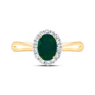 14K Yellow Gold Diamond Oval Emerald Gemstone Ring 1/4 Cttw - Splendid Jewellery