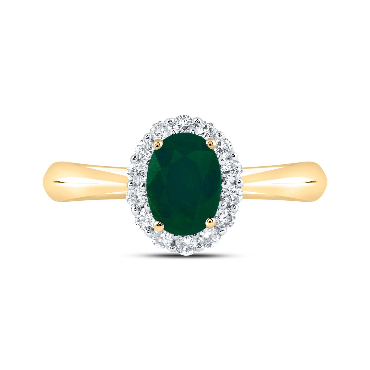 14K Yellow Gold Diamond Oval Emerald Gemstone Ring 1/4 Cttw - Splendid Jewellery