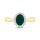 14K Yellow Gold Diamond Oval Emerald Gemstone Ring 1/4 Cttw - Splendid Jewellery