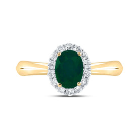 14K Yellow Gold Diamond Oval Emerald Gemstone Ring 1/4 Cttw - Splendid Jewellery