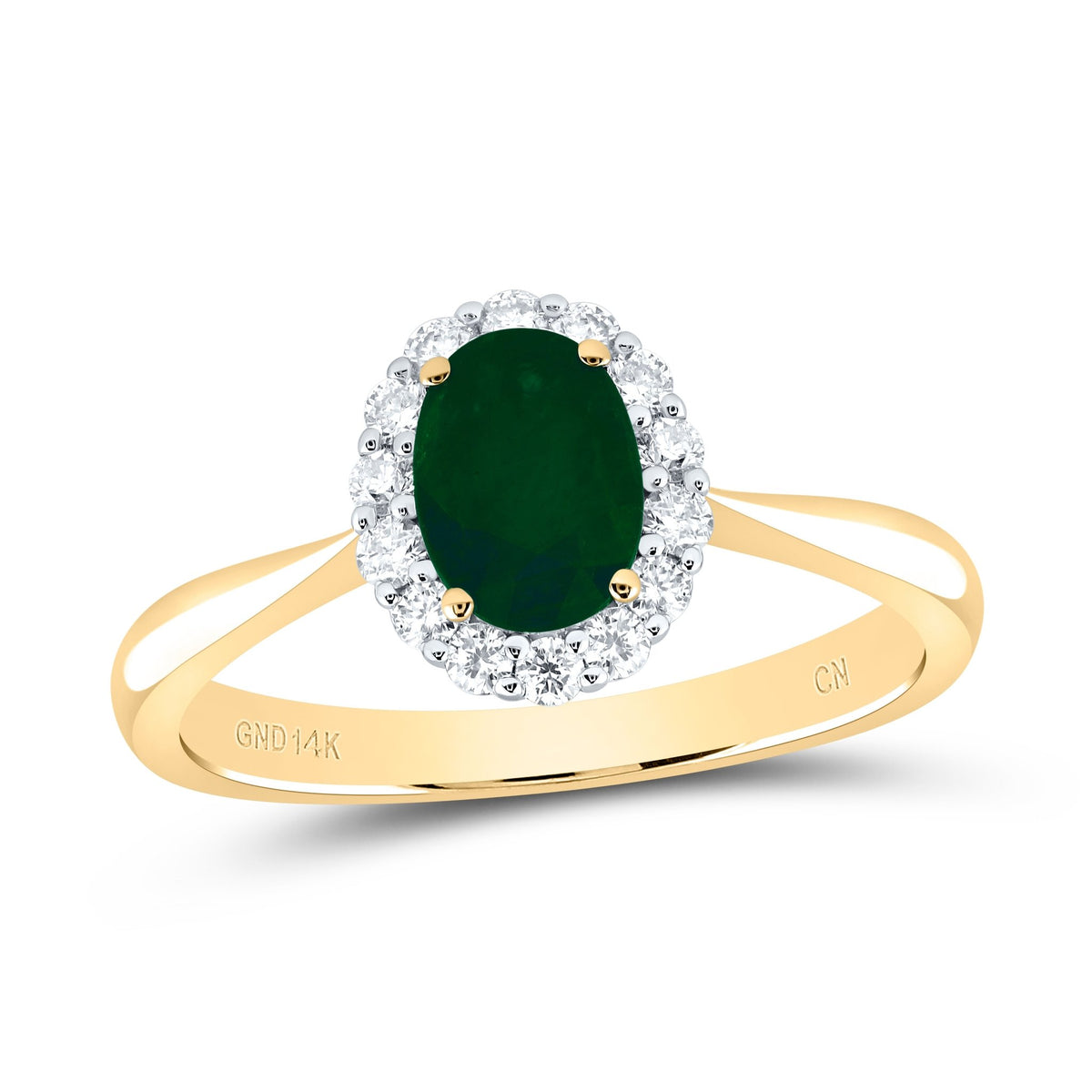 14K Yellow Gold Diamond Oval Emerald Gemstone Ring 1/4 Cttw - Splendid Jewellery