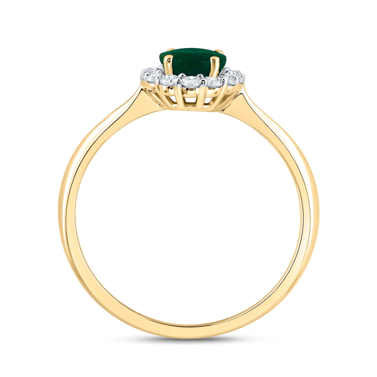 14K Yellow Gold Diamond Oval Emerald Gemstone Ring 1/4 Cttw - Splendid Jewellery