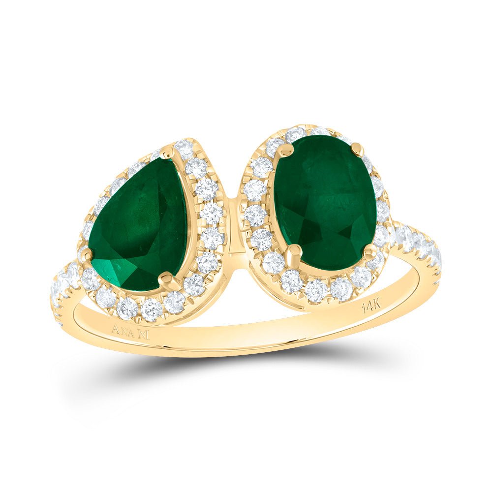 14K Yellow Gold Diamond Oval Emerald Gemstone Ring 3/8 Cttw - Splendid Jewellery