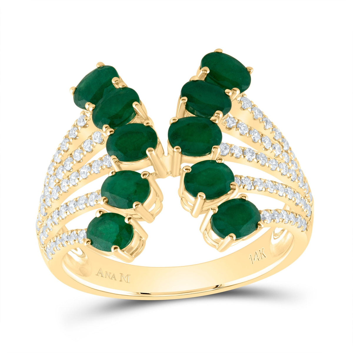 14K Yellow Gold Diamond Oval Emerald Gemstone Ring 3/8 Cttw - Splendid Jewellery