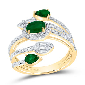 14K Yellow Gold Diamond Oval Emerald Gemstone Ring 5/8 Cttw - Splendid Jewellery