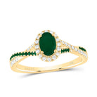 14K Yellow Gold Diamond Oval Emerald Gemstone Single Halo Bridal Ring 1/8 Cttw - Splendid Jewellery