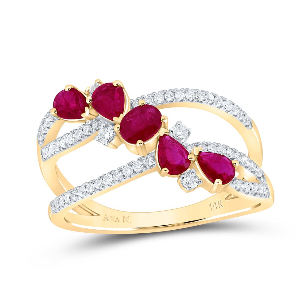 14K Yellow Gold Diamond Oval Ruby Gemstone Designer Ring 1/4 Cttw - Splendid Jewellery