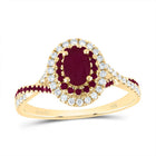 14K Yellow Gold Diamond Oval Ruby Gemstone Double Halo Bridal Ring 1/5 Cttw - Splendid Jewellery