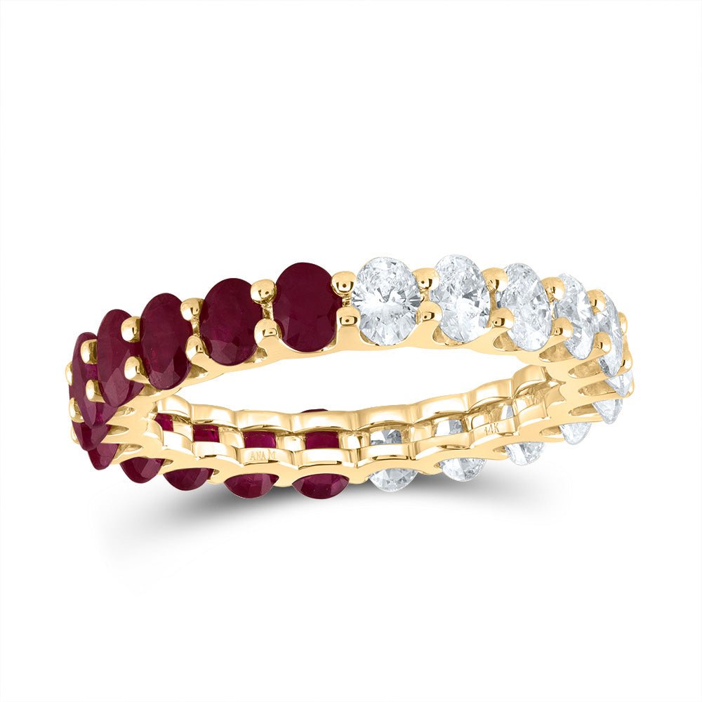 14K Yellow Gold Diamond Oval Ruby Gemstone Ring 1 1/2 Cttw - Splendid Jewellery