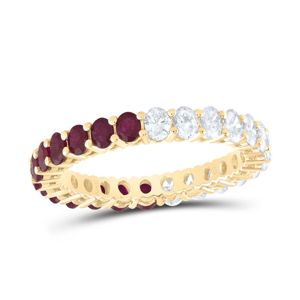 14K Yellow Gold Diamond Oval Ruby Gemstone Ring 1 Cttw - Splendid Jewellery