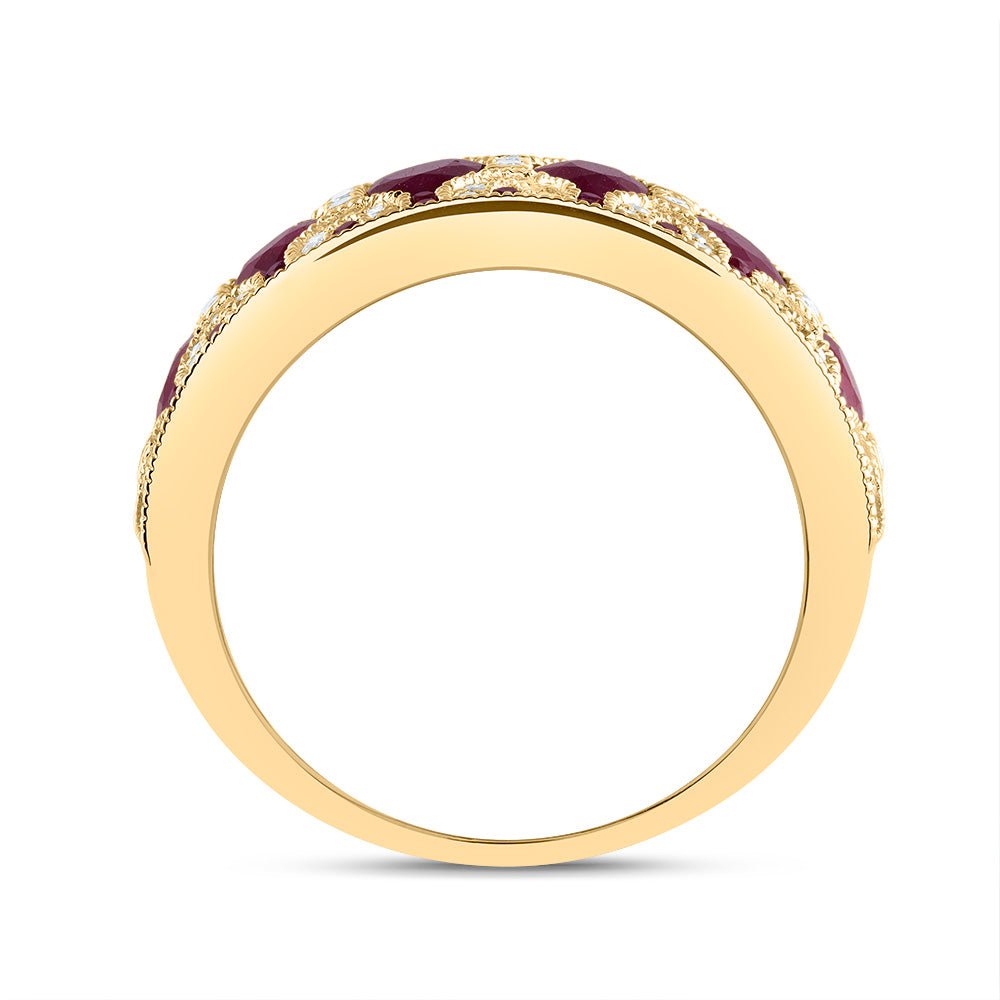 14K Yellow Gold Diamond Oval Ruby Gemstone Ring 1/3 Cttw - Splendid Jewellery