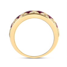 Load image into Gallery viewer, 14K Yellow Gold Diamond Oval Ruby Gemstone Ring 1/3 Cttw - Splendid Jewellery