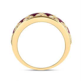 14K Yellow Gold Diamond Oval Ruby Gemstone Ring 1/3 Cttw - Splendid Jewellery