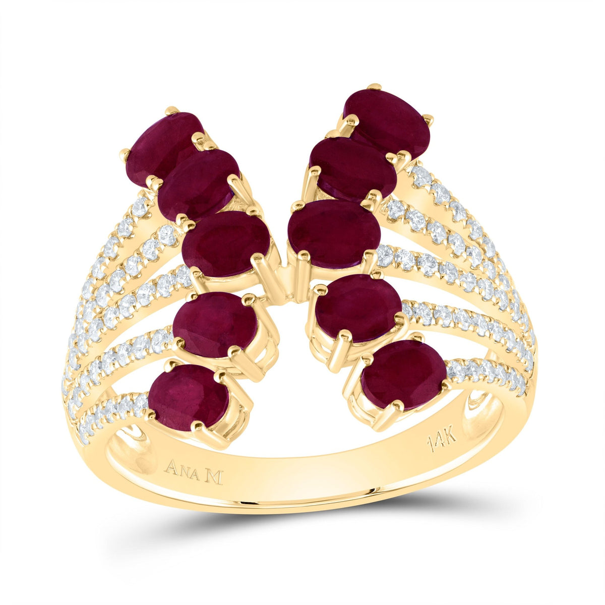 14K Yellow Gold Diamond Oval Ruby Gemstone Ring 3/8 Cttw - Splendid Jewellery