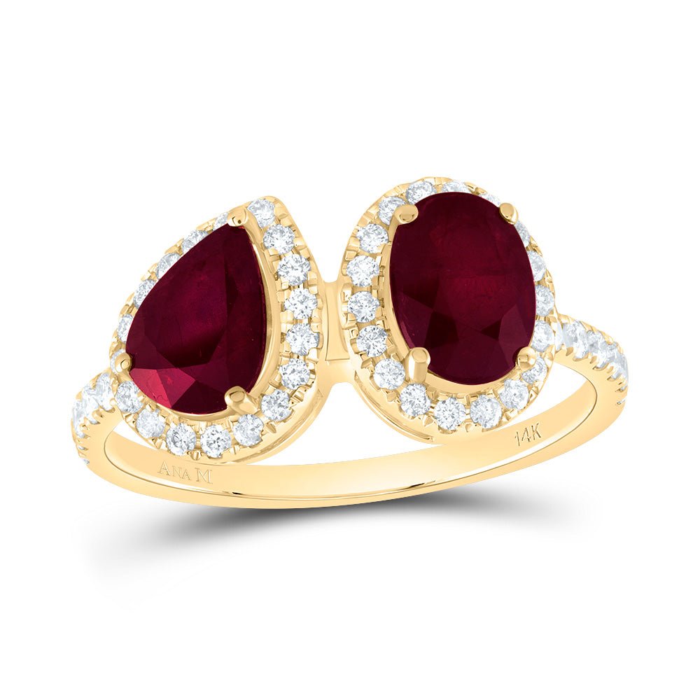 14K Yellow Gold Diamond Oval Ruby Gemstone Ring 3/8 Cttw - Splendid Jewellery