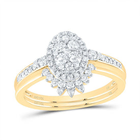 14K Yellow Gold Diamond Oval Single Halo Bridal Set 1/2 Cttw - Splendid Jewellery