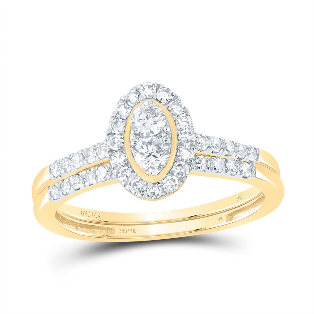 14K Yellow Gold Diamond Oval Single Halo Bridal Set 1/2 Cttw - Splendid Jewellery