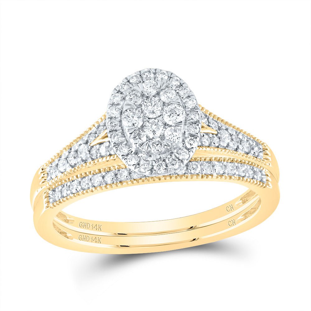 14K Yellow Gold Diamond Oval Single Halo Bridal Set 3/8 Cttw - Splendid Jewellery