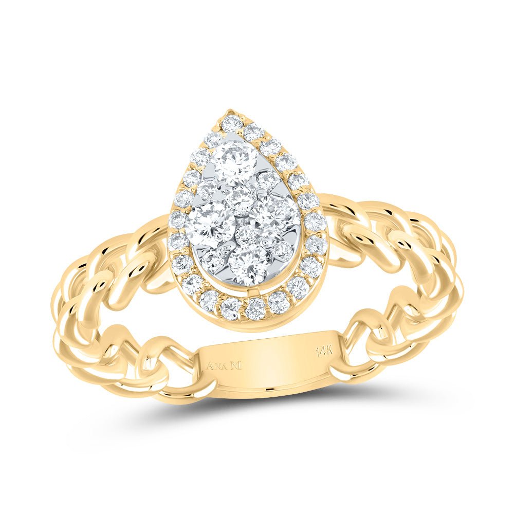 14K Yellow Gold Diamond Pear Designer Ring 1/2 Cttw - Splendid Jewellery
