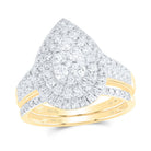 14K Yellow Gold Diamond Pear Double Halo Bridal Set 1 Cttw - Splendid Jewellery
