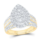 14K Yellow Gold Diamond Pear Double Halo Bridal Set 1 Cttw - Splendid Jewellery
