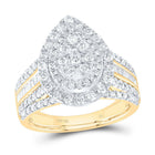 14K Yellow Gold Diamond Pear Double Halo Bridal Set 1 Cttw - Splendid Jewellery