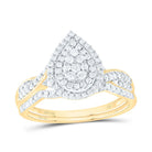 14K Yellow Gold Diamond Pear Double Halo Bridal Set 1/2 Cttw - Splendid Jewellery