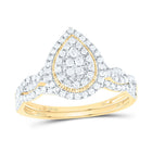 14K Yellow Gold Diamond Pear Double Halo Bridal Set 1/2 Cttw - Splendid Jewellery