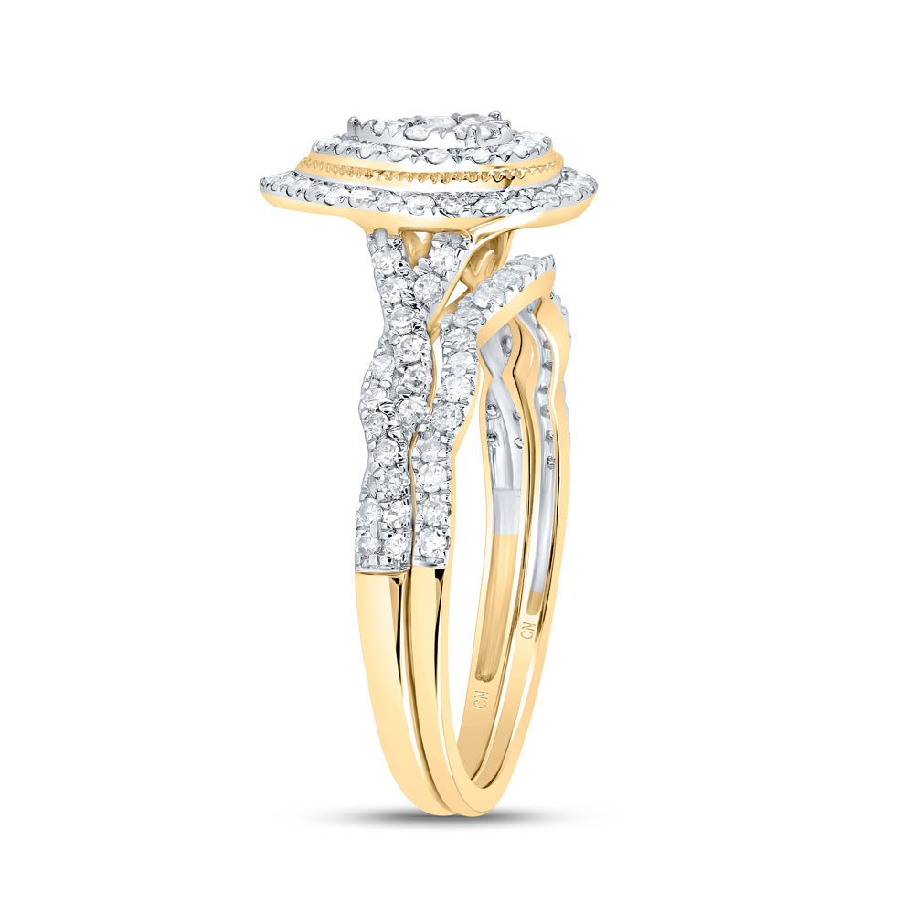 14K Yellow Gold Diamond Pear Double Halo Bridal Set 1/2 Cttw - Splendid Jewellery
