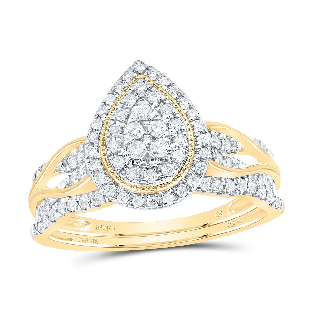 14K Yellow Gold Diamond Pear Double Halo Bridal Set 1/2 Cttw - Splendid Jewellery