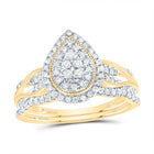 14K Yellow Gold Diamond Pear Double Halo Bridal Set 1/2 Cttw - Splendid Jewellery