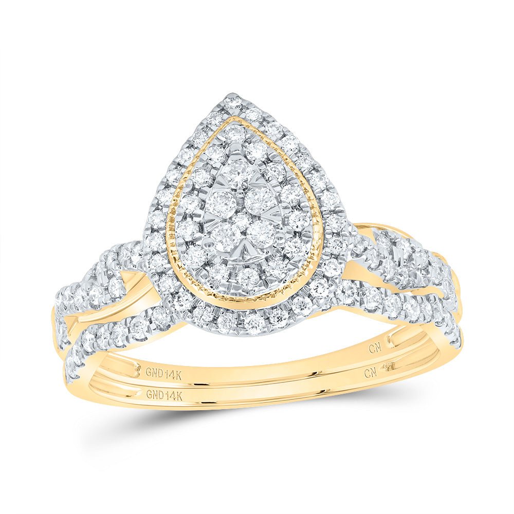 14K Yellow Gold Diamond Pear Double Halo Bridal Set 1/2 Cttw - Splendid Jewellery